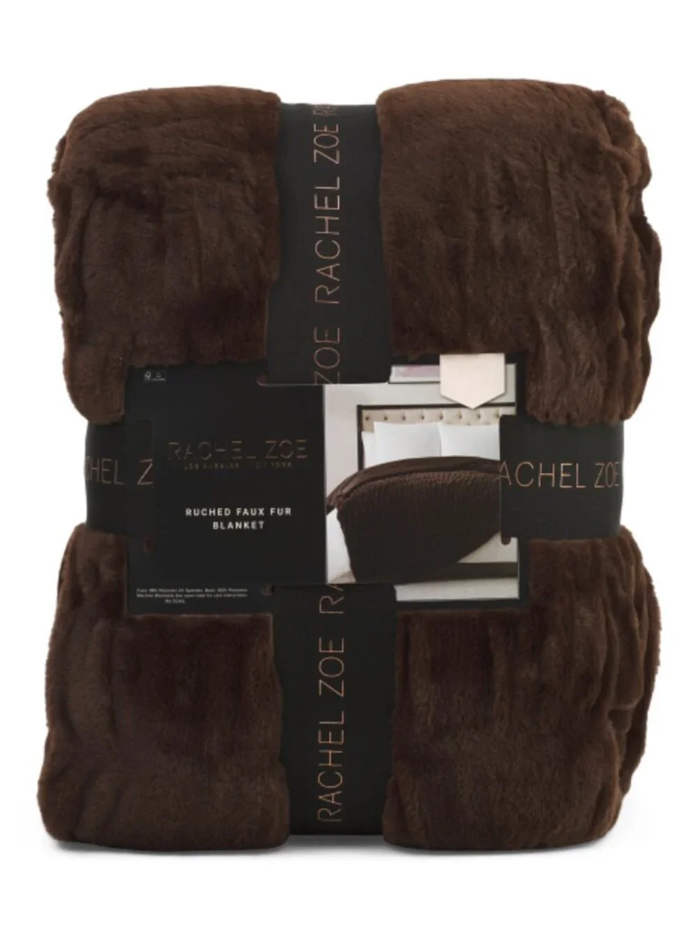 RACHEL ZOE Chocolate Brown Ruched Faux Fur Blanket